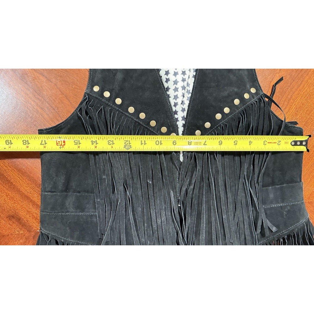 Forever 21 Women's Black Suede Leather Fringe Studded Vest Boho Festival Sz M - Picture 3 of 10